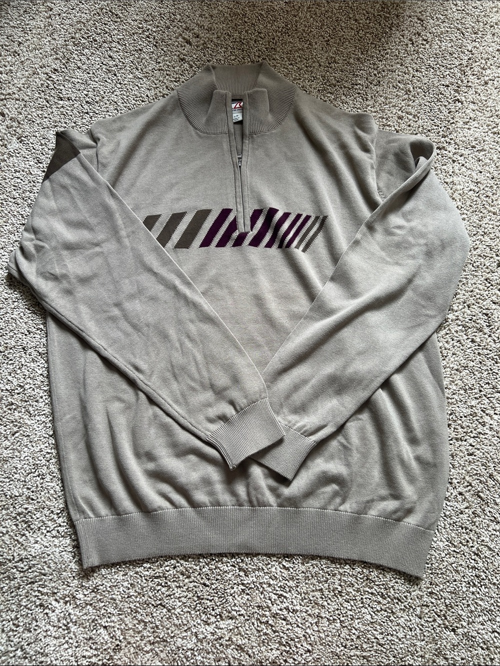 Cutter & Buck Light Khaki Quarter-Zip Sweater with Stripe Detail